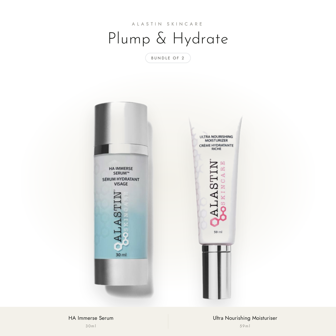 Alastin Plump &amp; Hydrate Bundle - HA Immerse Serum 30ml and Ultra Nourishing Moisturiser 59ml